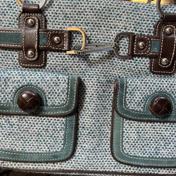 RAFE New York Blue & Brown Leather Tweed Satchel Bag - Picture 9 of 10
